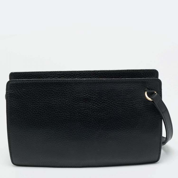 Pre Owned Dunhill Black Leather Zip Wristlet Pouch