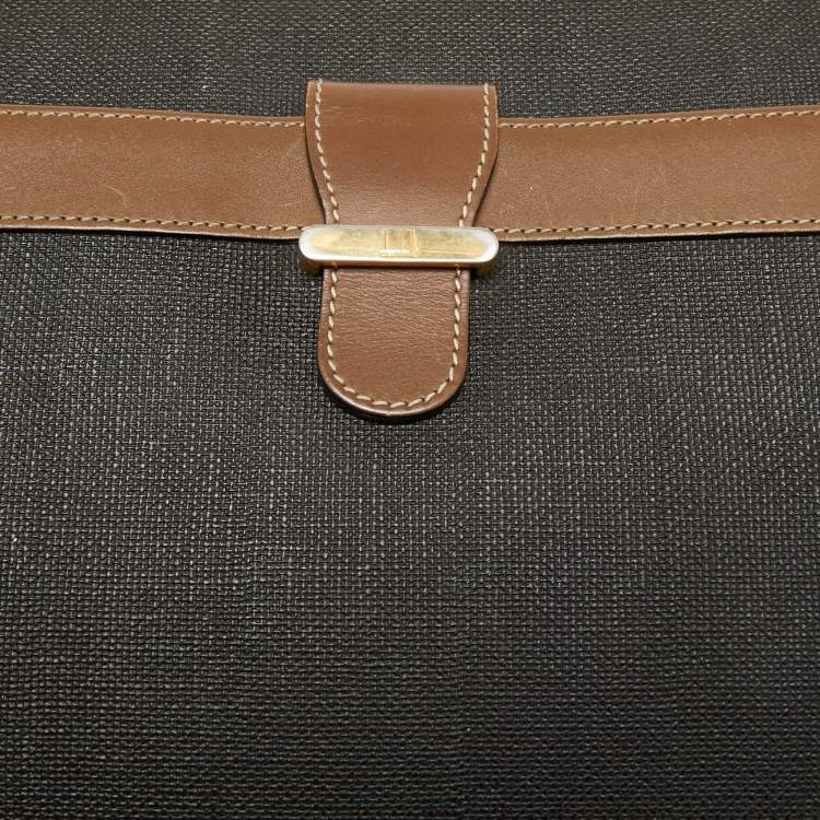 Pre Owned Dunhill Black/Brown Coated Canvas and Leather Document Pouch