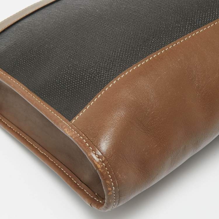 Pre Owned Dunhill Black/Brown Coated Canvas and Leather Document Pouch