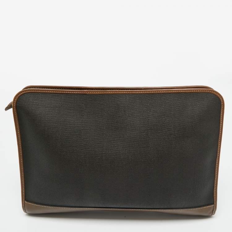 Pre Owned Dunhill Black/Brown Coated Canvas and Leather Document Pouch