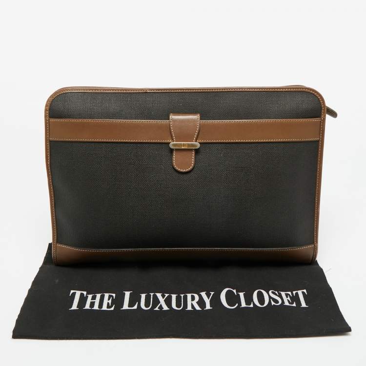 Pre Owned Dunhill Black/Brown Coated Canvas and Leather Document Pouch