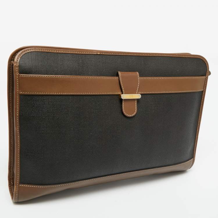 Pre Owned Dunhill Black/Brown Coated Canvas and Leather Document Pouch
