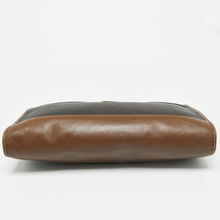 Pre Owned Dunhill Black/Brown Coated Canvas and Leather Document Pouch