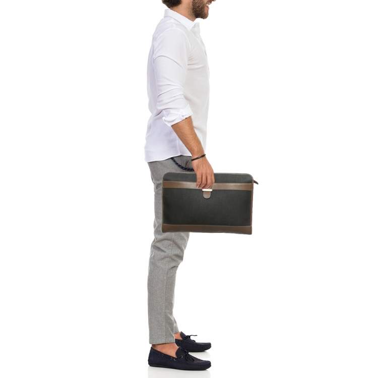 Pre Owned Dunhill Black/Brown Coated Canvas and Leather Document Pouch