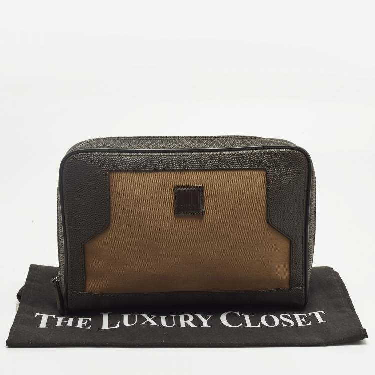 Pre Owned Dunhill Brown Canvas and Leather Logo Zip Pouch