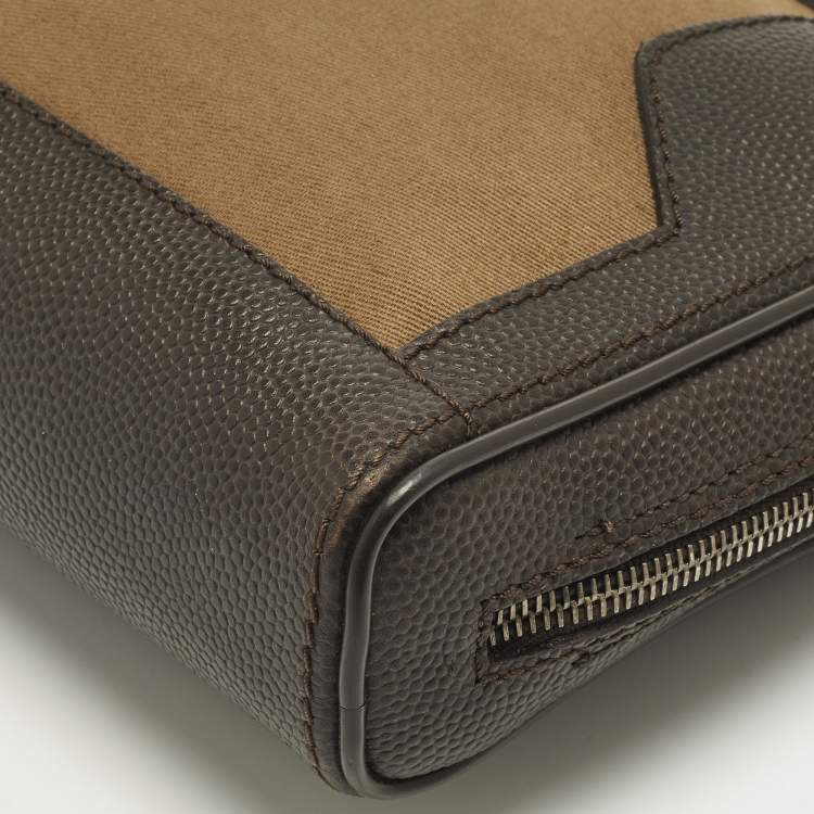 Pre Owned Dunhill Brown Canvas and Leather Logo Zip Pouch