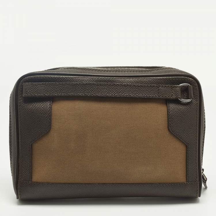 Pre Owned Dunhill Brown Canvas and Leather Logo Zip Pouch
