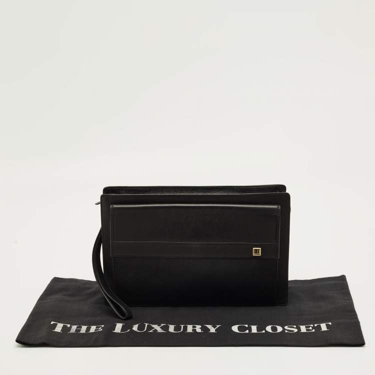 Pre Owned Dunhill Black Wristlet Leather Zip Pouch