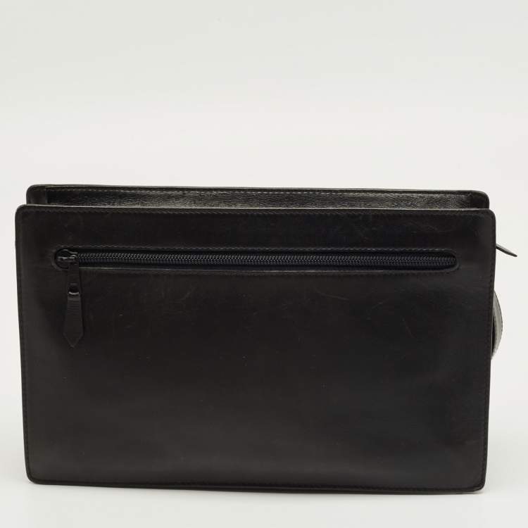 Pre Owned Dunhill Black Wristlet Leather Zip Pouch