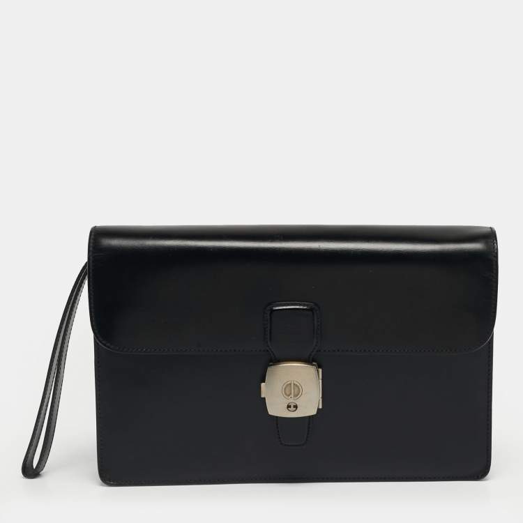 Pre Owned Dunhill Alfred Black Leather Wristlet Pouch