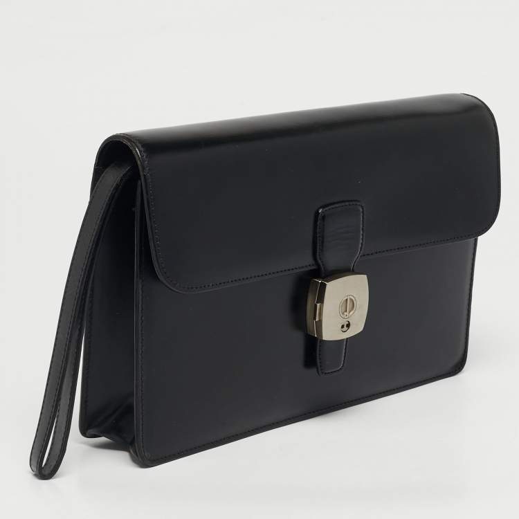 Pre Owned Dunhill Alfred Black Leather Wristlet Pouch