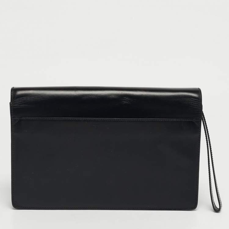 Pre Owned Dunhill Alfred Black Leather Wristlet Pouch