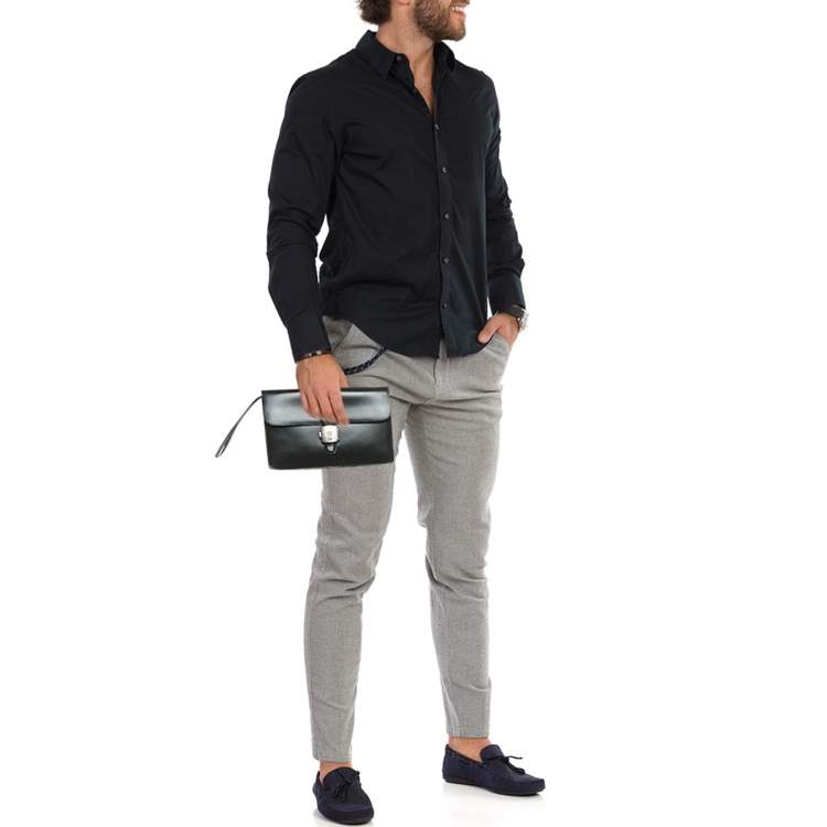 Pre Owned Dunhill Alfred Black Leather Wristlet Pouch