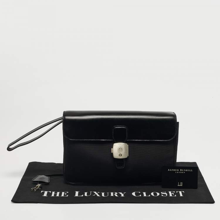 Pre Owned Dunhill Alfred Black Leather and Nylon Pouch