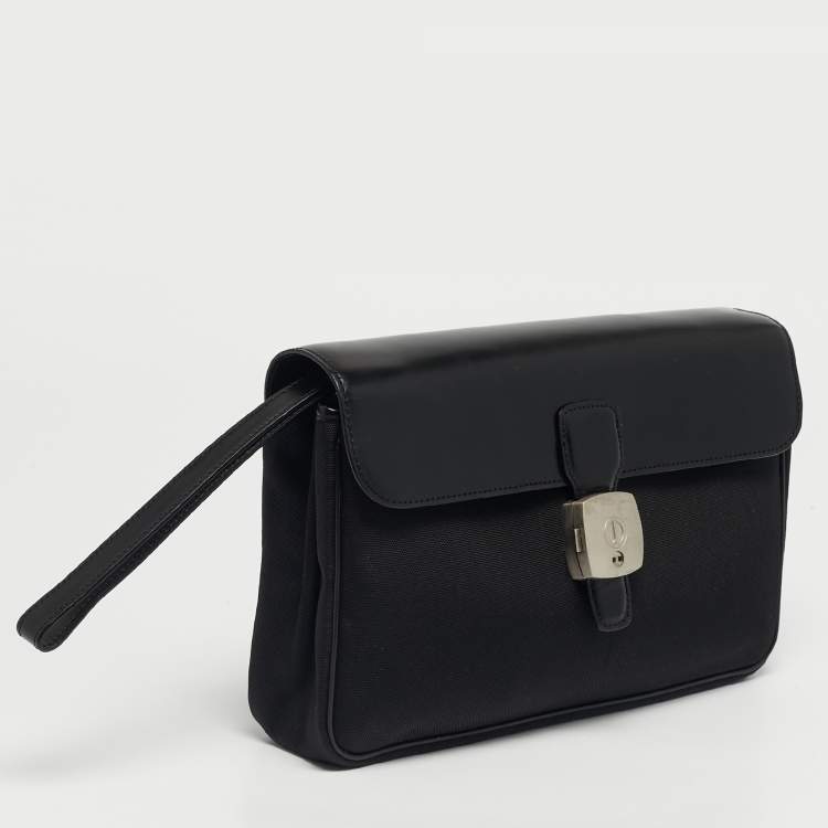 Pre Owned Dunhill Alfred Black Leather and Nylon Pouch
