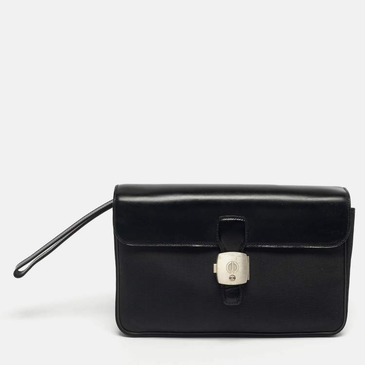 Pre Owned Dunhill Alfred Black Leather and Nylon Pouch