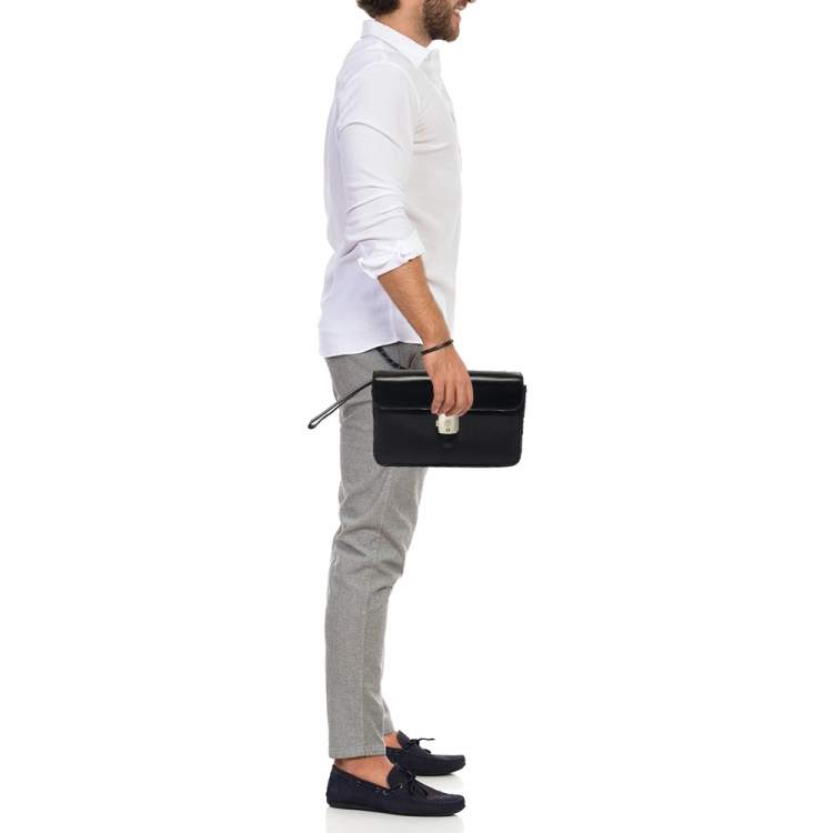 Pre Owned Dunhill Alfred Black Leather and Nylon Pouch