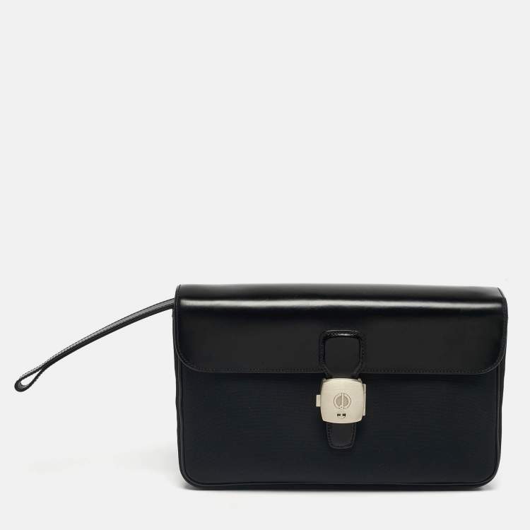 Pre Owned Dunhill Alfred Black Leather and Nylon Pouch