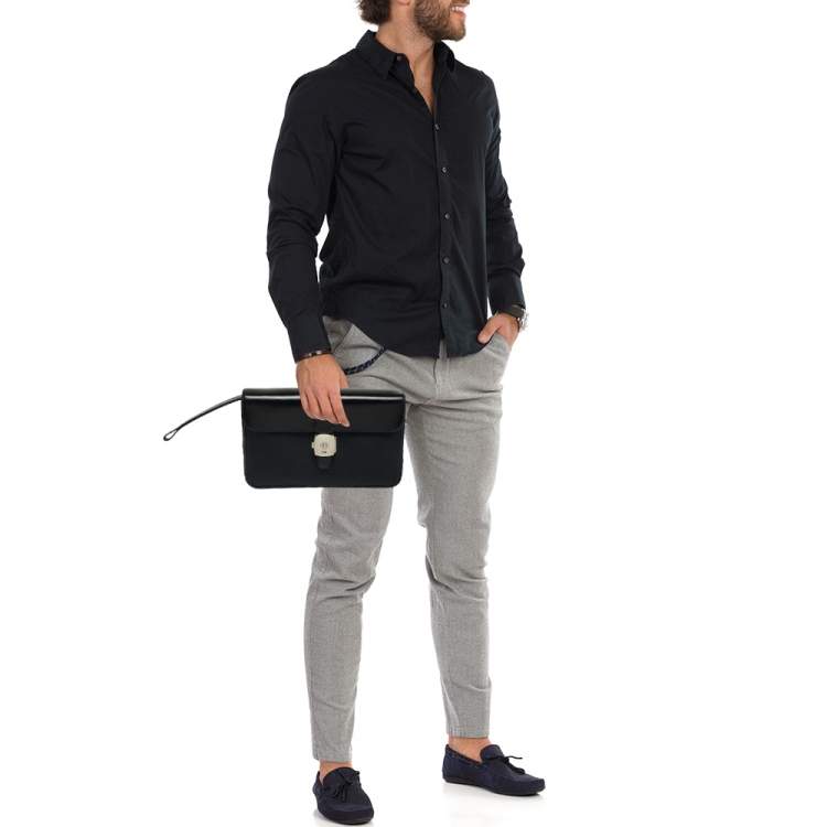 Pre Owned Dunhill Alfred Black Leather and Nylon Pouch