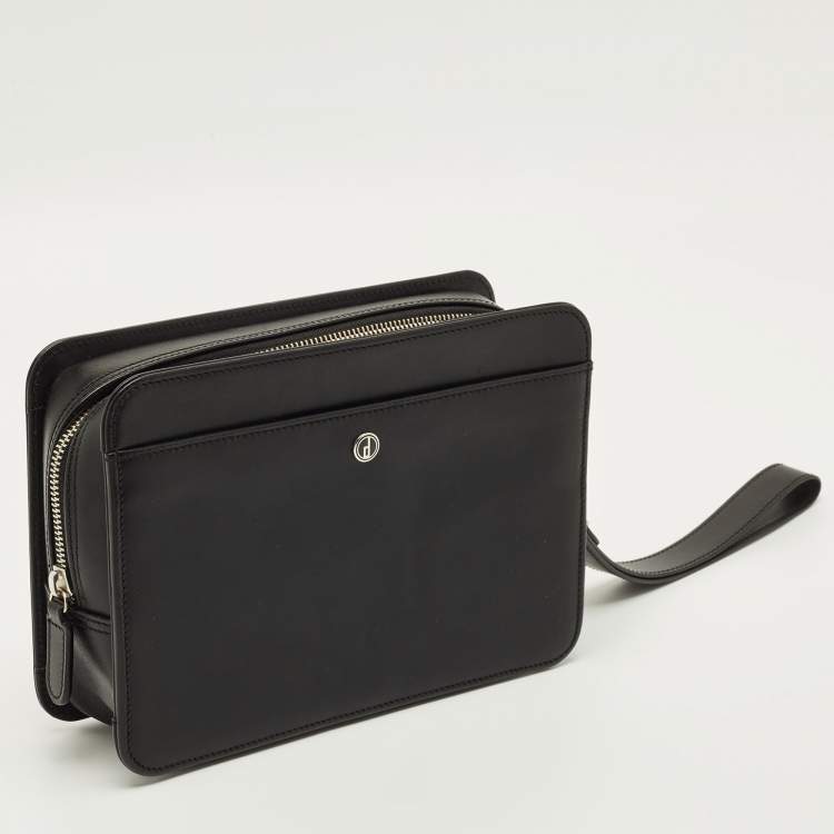 Pre Owned Dunhill Black Leather Zip Wristlet Pouch