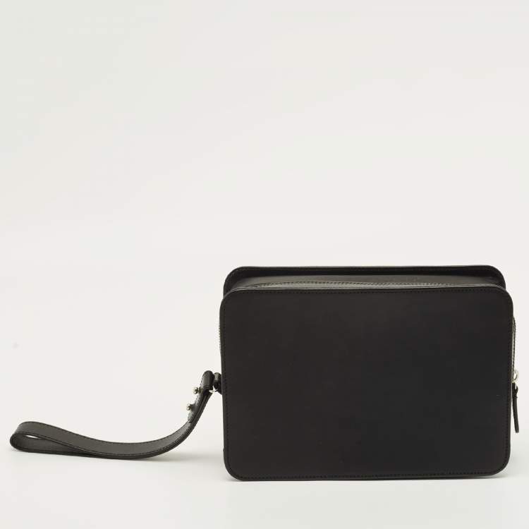 Pre Owned Dunhill Black Leather Zip Wristlet Pouch