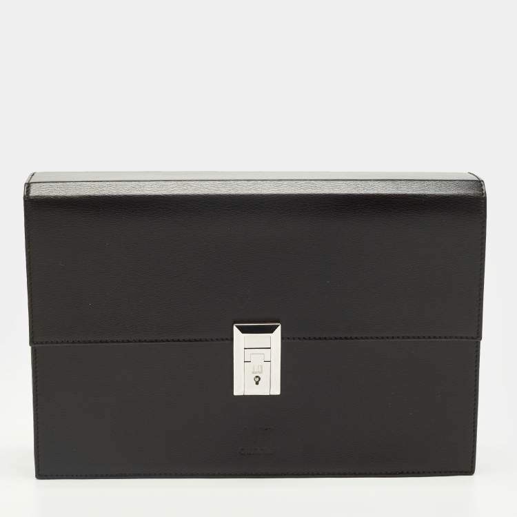 Pre Owned Dunhill Black Leather Wristlet Clutch