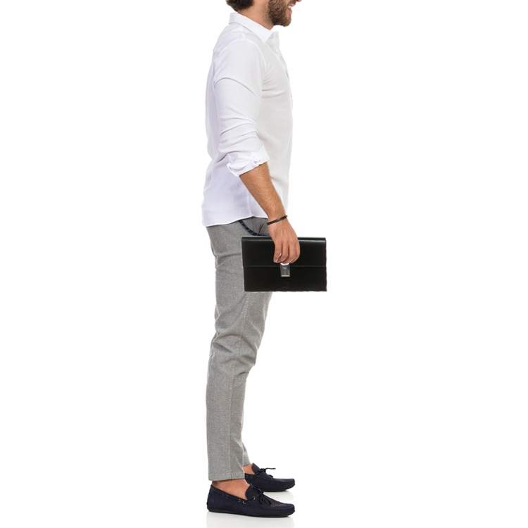 Pre Owned Dunhill Black Leather Wristlet Clutch