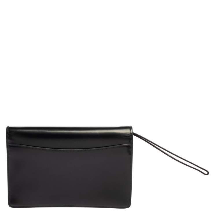 Pre Owned Dunhill Black Leather Wristlet Clutch 