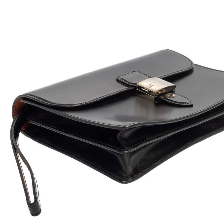 Pre Owned Dunhill Black Leather Wristlet Clutch 