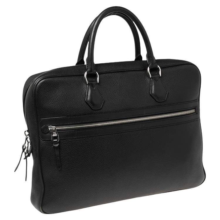 Pre Owned Dunhill Black Leather Zip Briefcase 