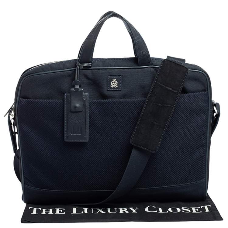 Pre Owned Dunhill Navy Blue Fabric and Leather Trim Briefcase 