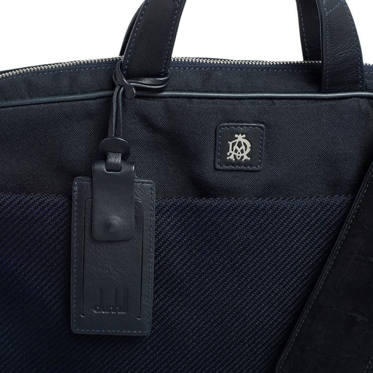 Pre Owned Dunhill Navy Blue Fabric and Leather Trim Briefcase 