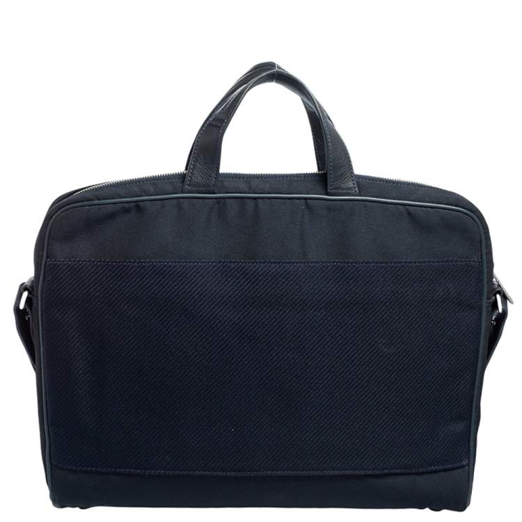 Pre Owned Dunhill Navy Blue Fabric and Leather Trim Briefcase 