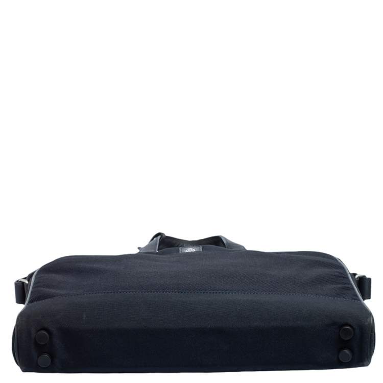 Pre Owned Dunhill Navy Blue Fabric and Leather Trim Briefcase 