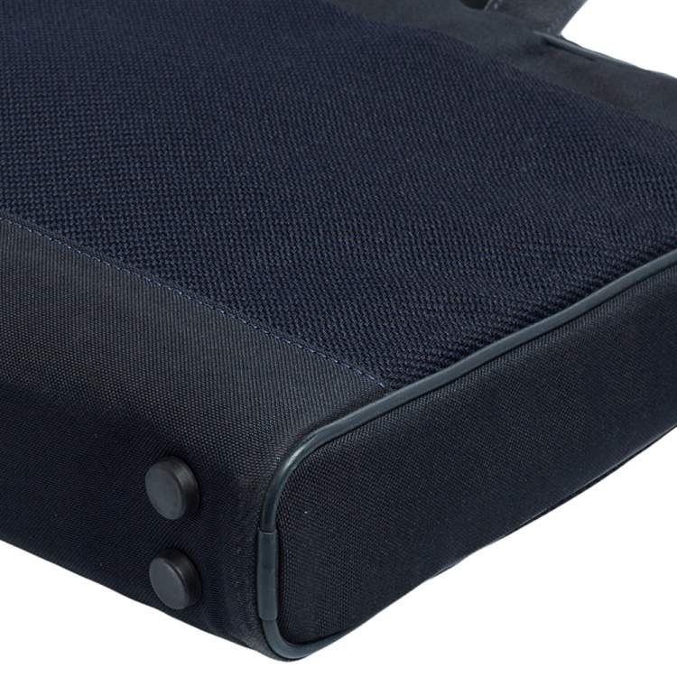 Pre Owned Dunhill Navy Blue Fabric and Leather Trim Briefcase 