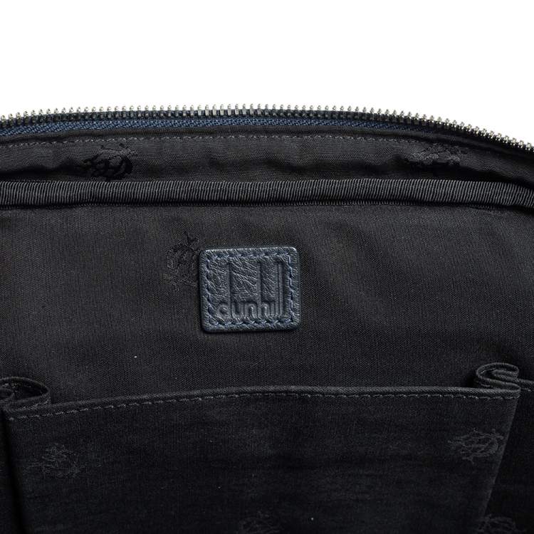 Pre Owned Dunhill Navy Blue Fabric and Leather Trim Briefcase 