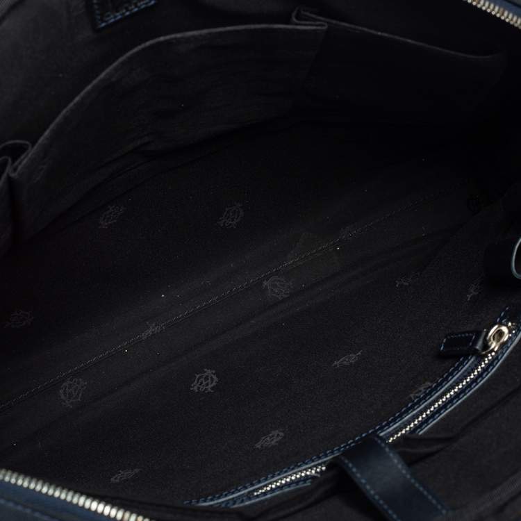 Pre Owned Dunhill Navy Blue Fabric and Leather Trim Briefcase 