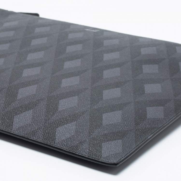 Pre Owned Dunhill Black/Grey Cadogan Leather Top Zip Document Pouch