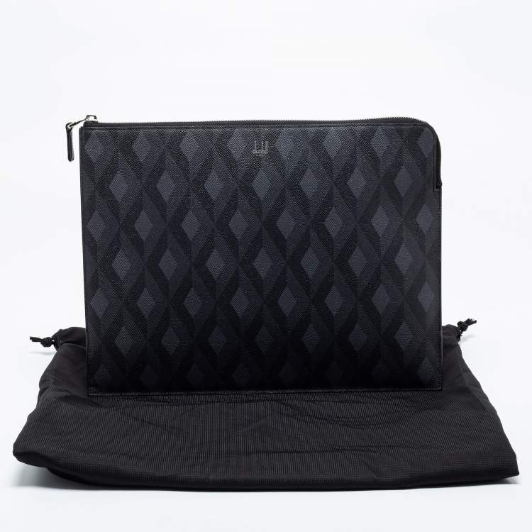 Pre Owned Dunhill Black/Grey Cadogan Leather Top Zip Document Pouch