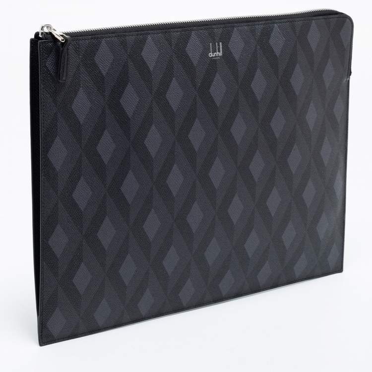 Pre Owned Dunhill Black/Grey Cadogan Leather Top Zip Document Pouch