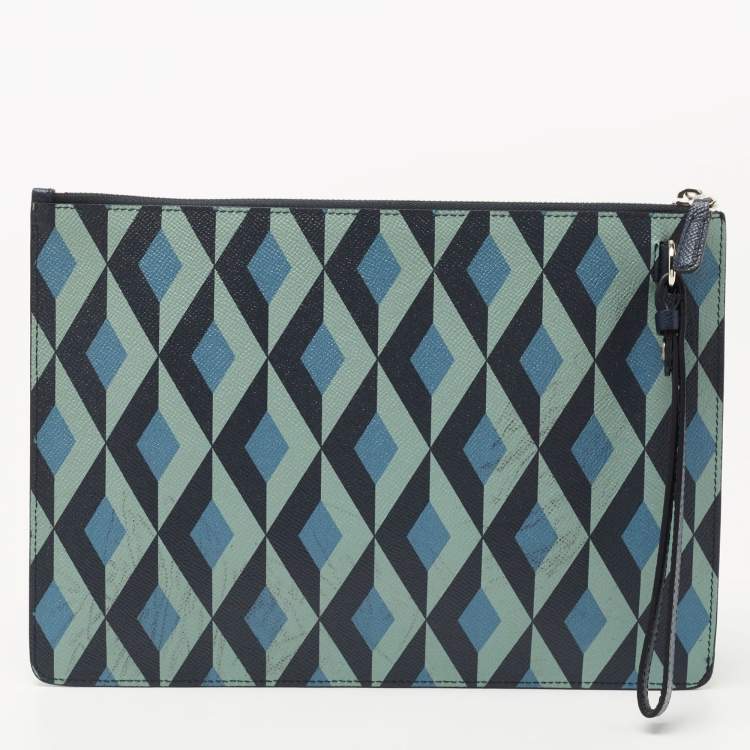 Pre Owned Dunhill Multicolor Cadogan Print Leather Small Zip Folio Clutch