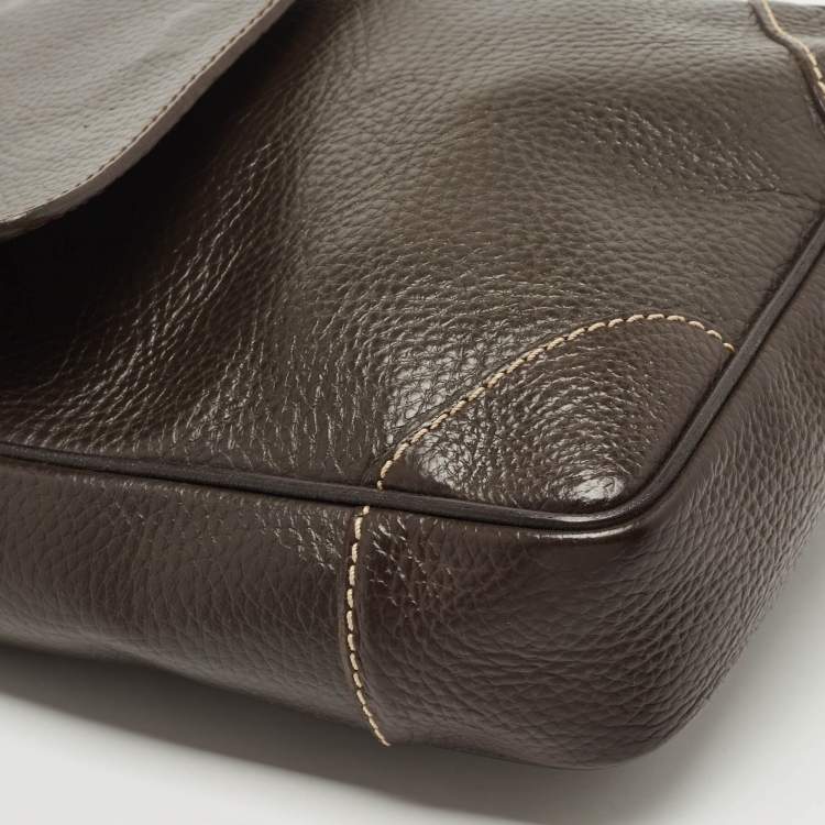 Pre Owned Dunhill Dark Brown Leather Messenger Bag
