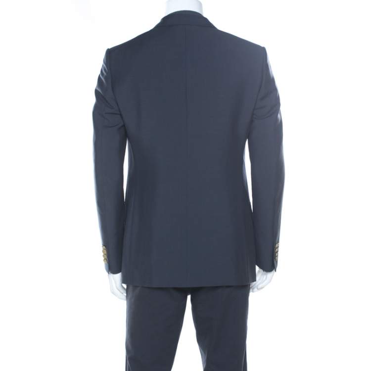 Pre Owned Dunhill Charcoal Grey Wool & Silk Blend Double Breasted Blazer L