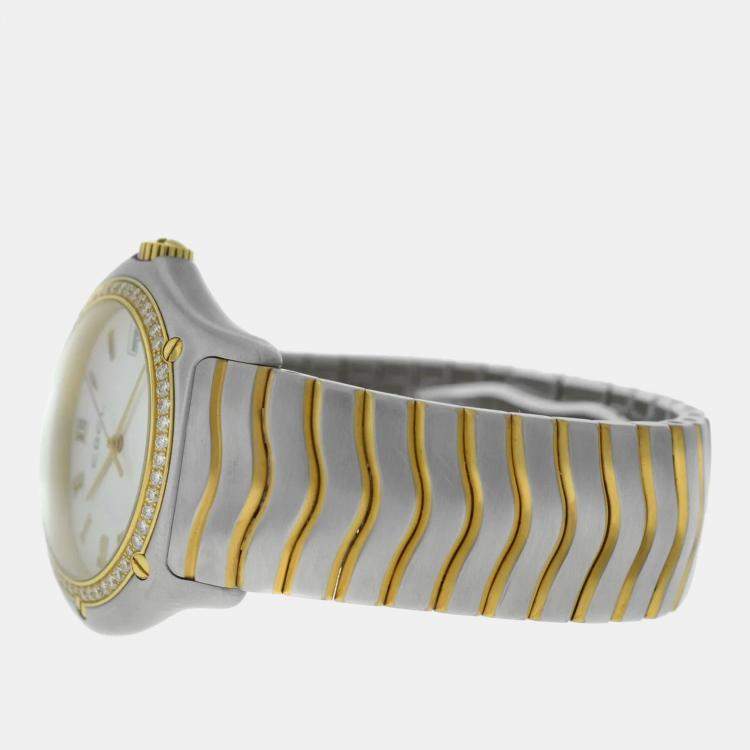 Pre Owned Ebel Classic Wave  E1187F44 Quartz Off-White 18k Yellow Gold Stainless Steel Men's Wristwatch 38 mm