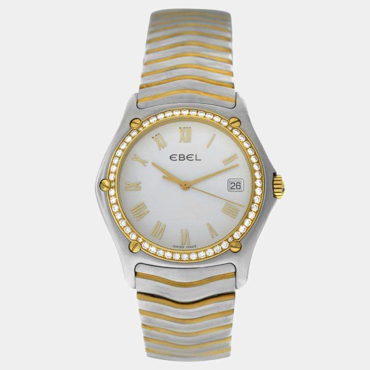 Pre Owned Ebel Classic Wave  E1187F44 Quartz Off-White 18k Yellow Gold Stainless Steel Men's Wristwatch 38 mm