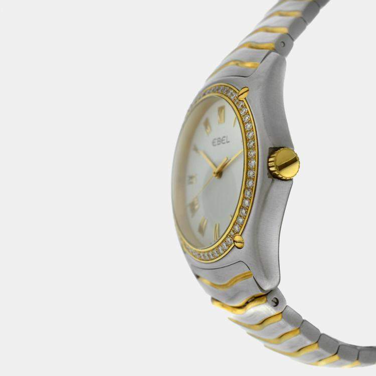 Pre Owned Ebel Classic Wave  E1187F44 Quartz Off-White 18k Yellow Gold Stainless Steel Men's Wristwatch 38 mm