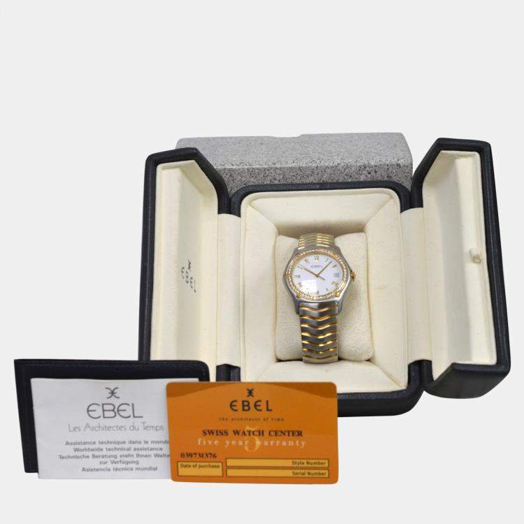 Pre Owned Ebel Classic Wave  E1187F44 Quartz Off-White 18k Yellow Gold Stainless Steel Men's Wristwatch 38 mm