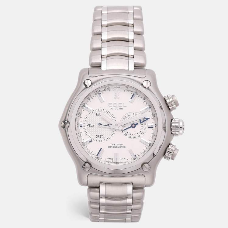 Pre Owned Ebel Silver Stainless Steel 9240L70.6360 Automatic 1911 BTR Mens Wristwatch 46.5mm