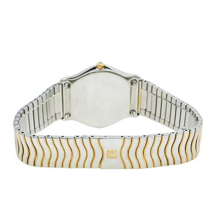 Pre Owned Ebel Black 18k Yellow Gold Stainless Steel Classic Wave 181903 Men's Wristwatch 36 mm