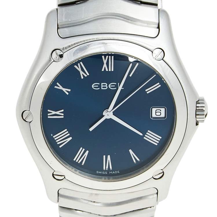 Pre Owned Ebel Blue Stainless Steel Classic Wave 9187F41 Men's Wristwatch 38 mm